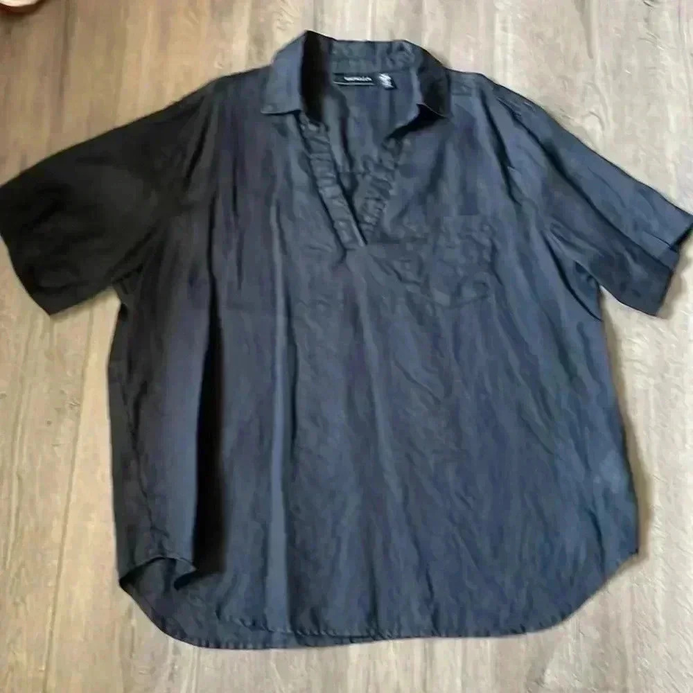 Rafaella Black Linen SS Women Shirt- SZ XL